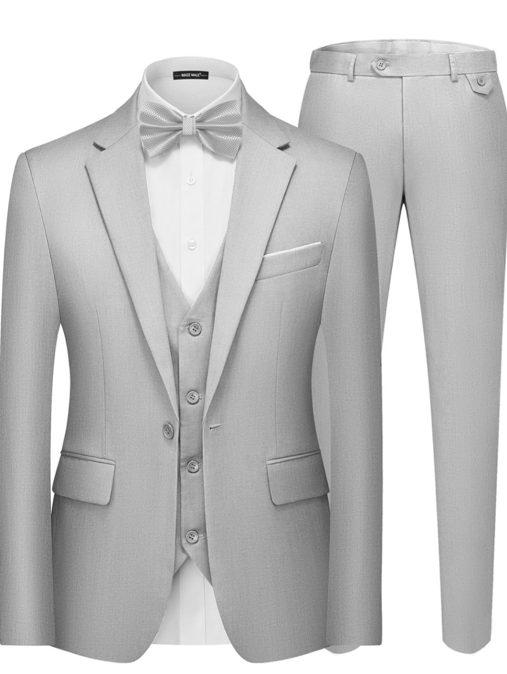 Gray Silver 3-Piece Suit Vest and Bow Tie Mage Male Sz Medium Mens New